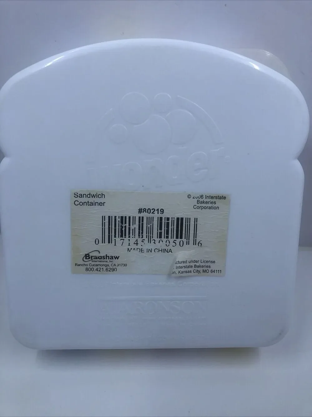 Wonder Bread Sandwich Keeper, Lunch Box, Snack, Plastic Container with Lid